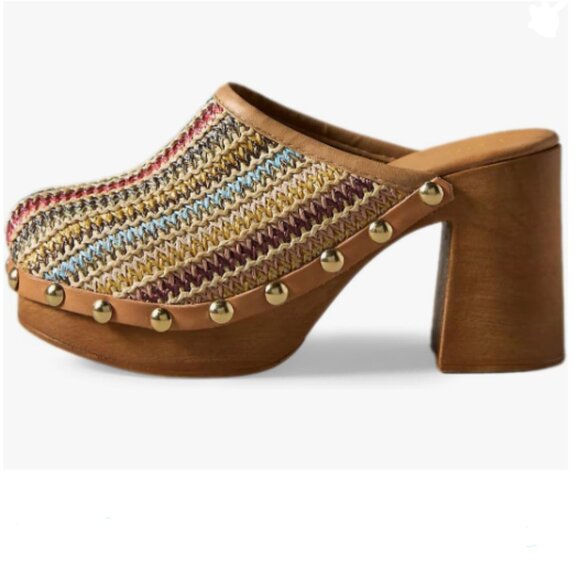 YDN Shoes - YDN Multi Platform Slip On Clogs Mules Cork High Heel Round Toe Rivet Sandals